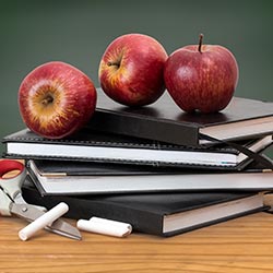 image of apples on books