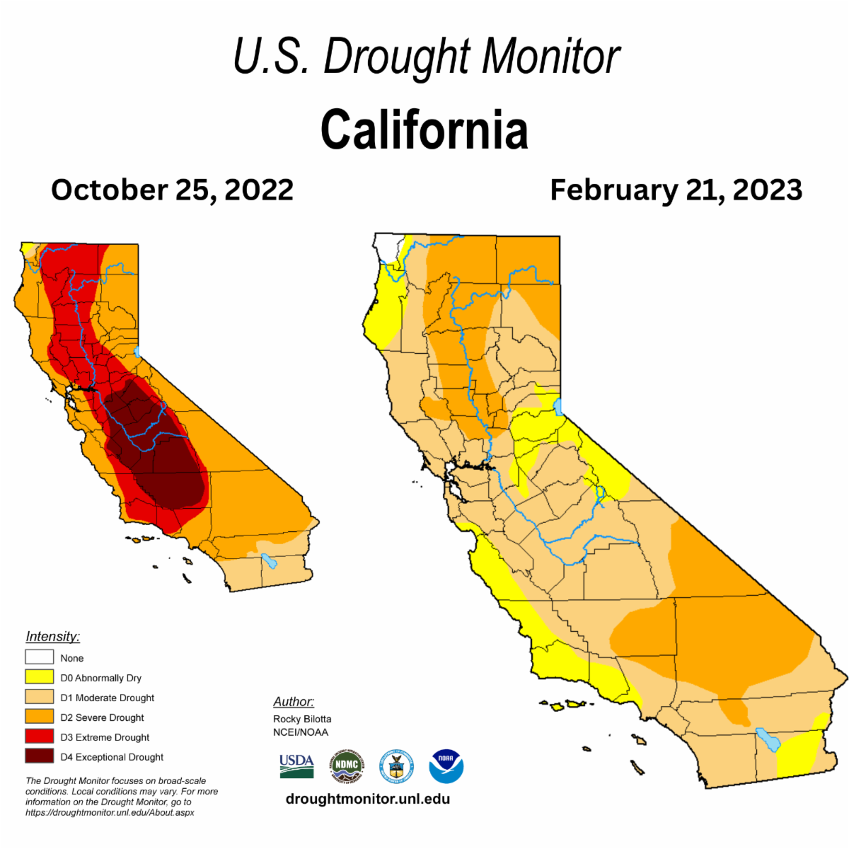 Drought Monitor Image 2022 Compared to 2023 _Feb_